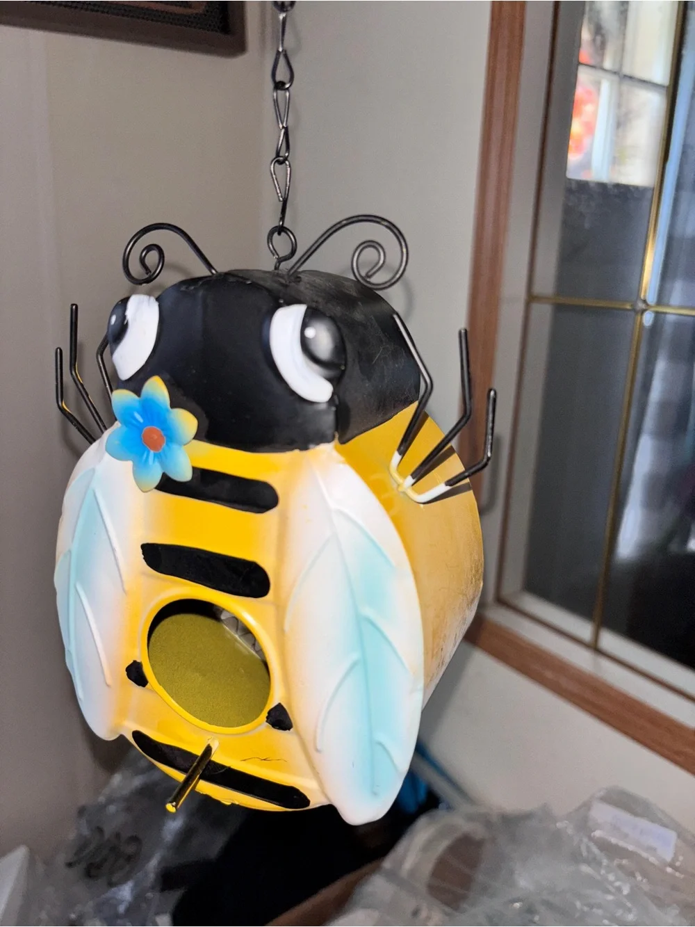 Bird Feeder w/Light Blue Wings,Tin design,& Just add food…. Never Used